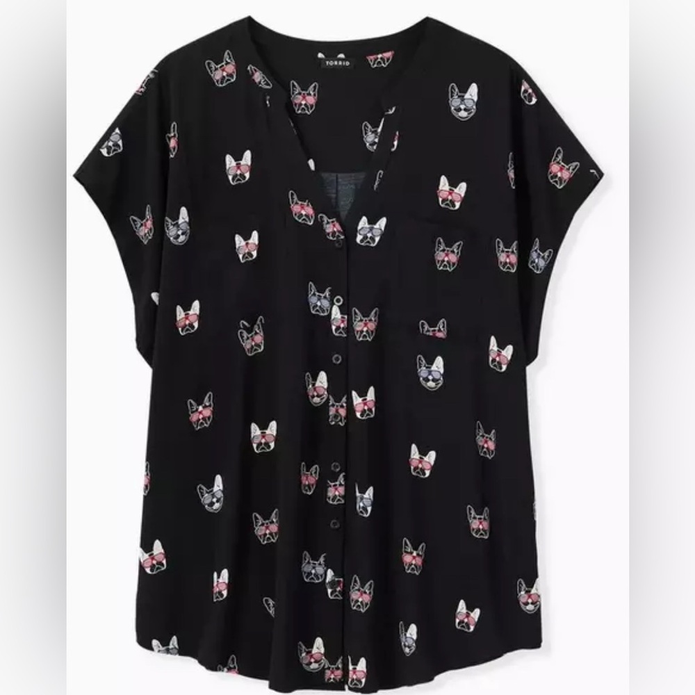 Torrid Patriotic French Bulldog Challis Top Size 1 4th of July